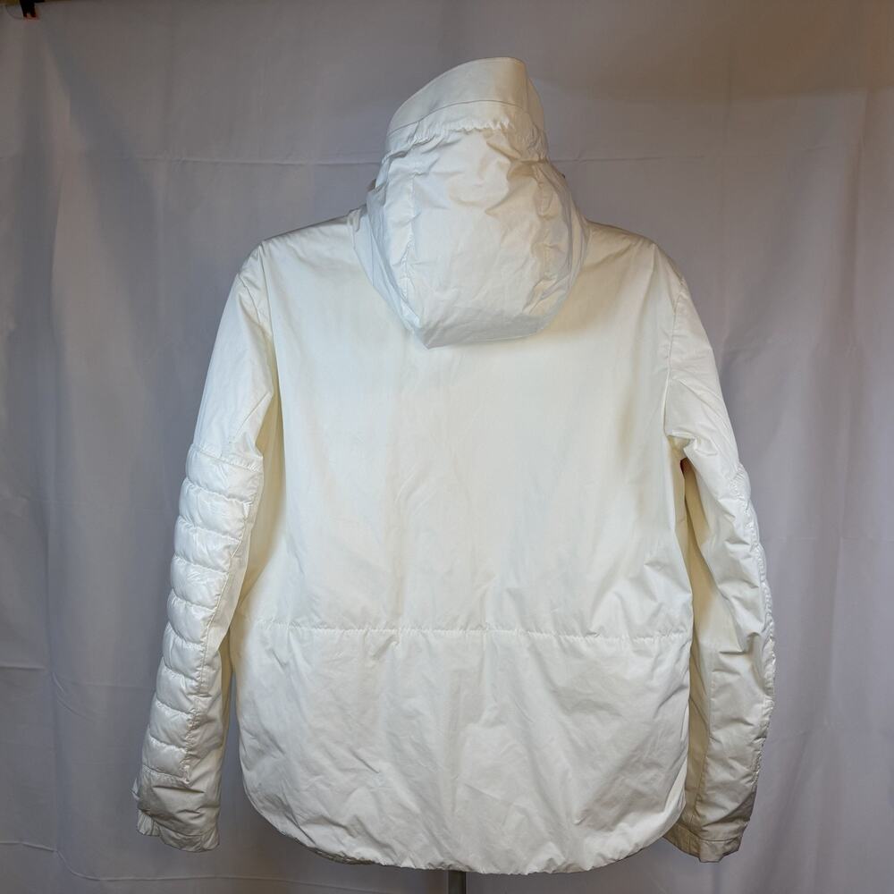 Moncler Olargues Giubbotto White Down Jacket Size 2 Men’s Hooded Logo Stripe - Picture 3 of 16